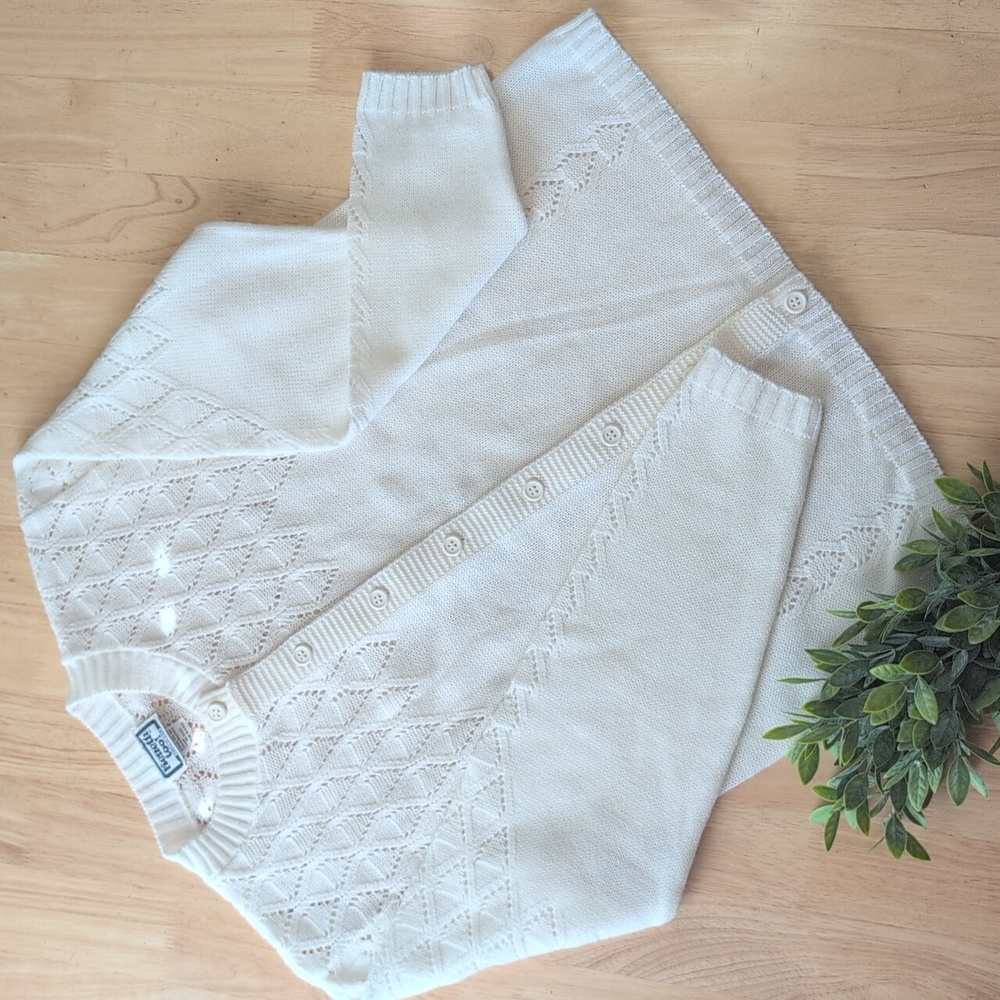 Keneth Too! Women's Vintage Pointelle Button Down Sweater